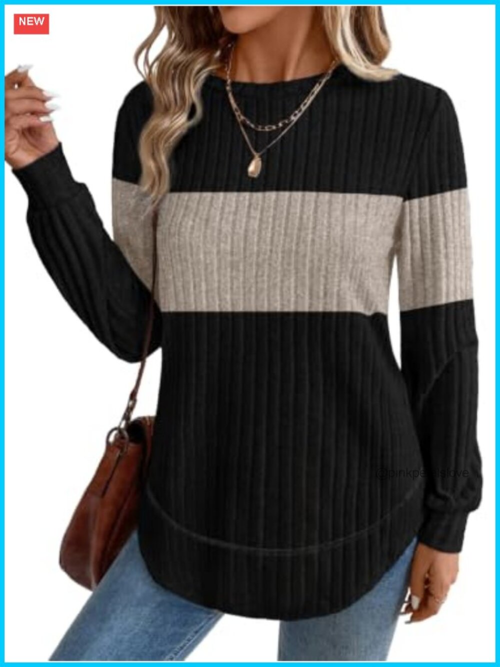 Womens Sweaters Crew Neck Tunic Top Long Sleeve Curved Hem Pullover